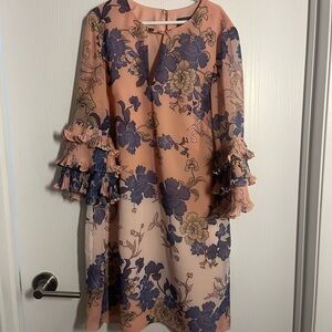 Vince Camuto Pink and Blue Floral Long Sleeve Dress